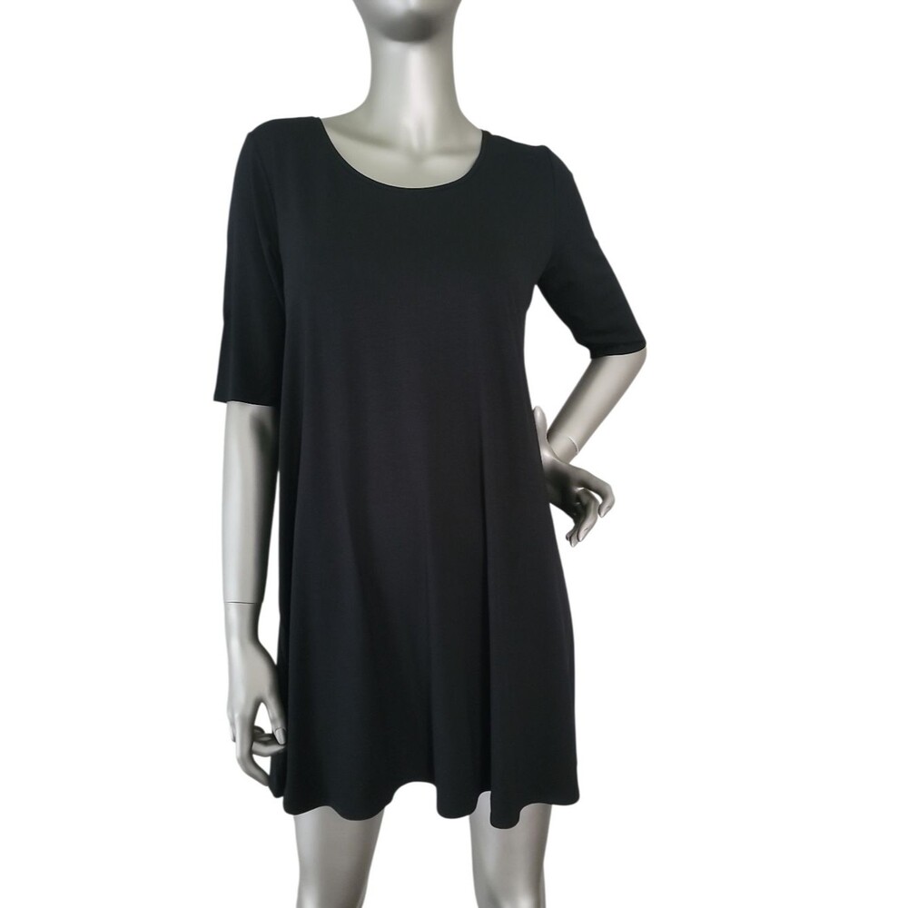 Eileen Fisher Black Stretch Jersey Scoopneck Tunic Dress Size Small